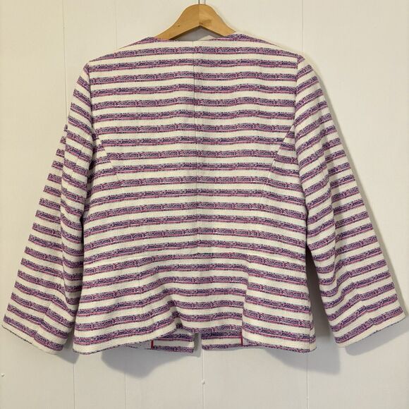 NEW Talbots Women’s Size 8 Pink Blue White Striped Blazer Cotton Jacket Tweed - Picture 11 of 16